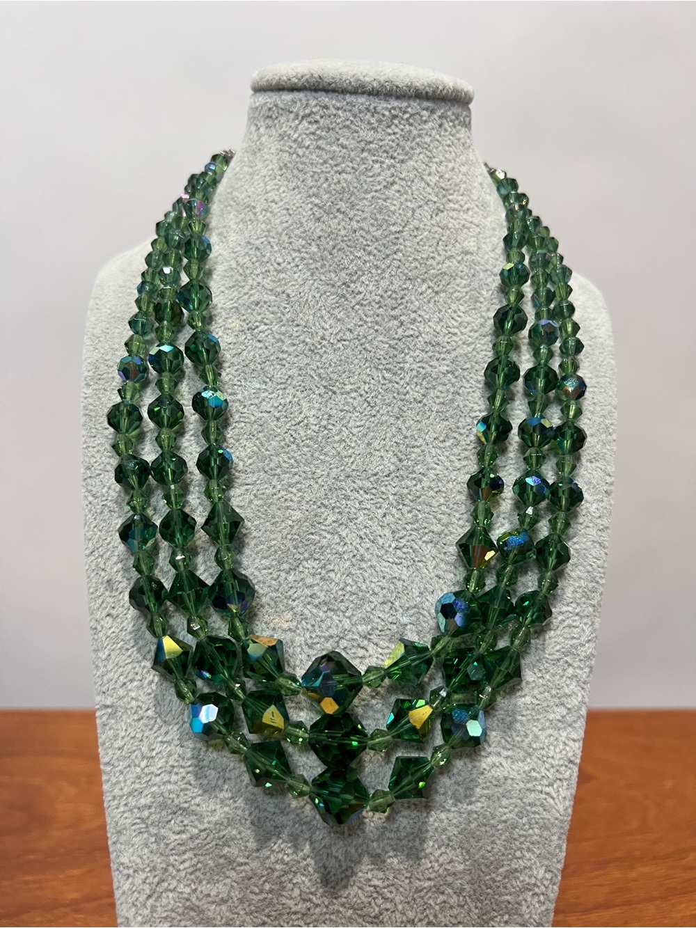 Vintage Green AB Crystal Multi-Strand Necklace